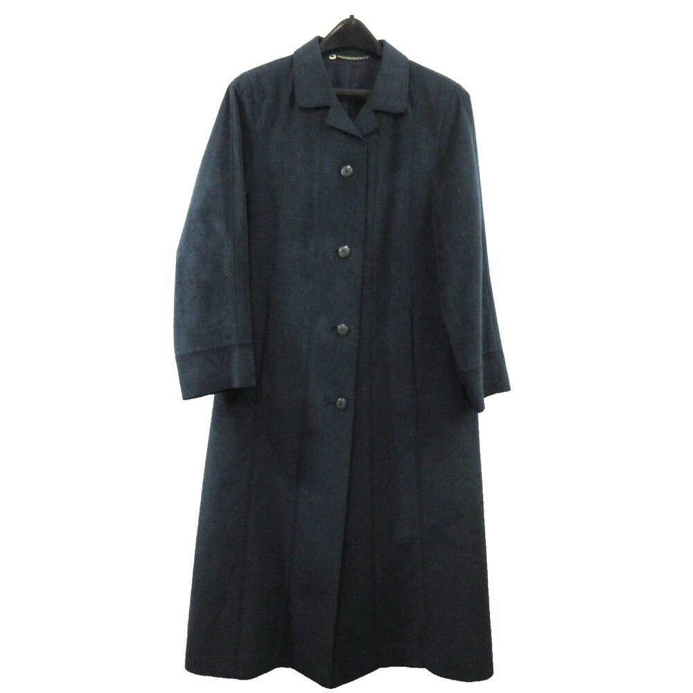Cyril Creation Suisse Navy Blue Trench Coat Sz 8 Overcoat Faux Suede Germany VTG